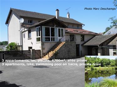 B&B, gîte, 365m² of living space with swimming pool and lake on 4700m² Large independent stone hous