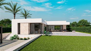 Modern single-story newly built villa with sea views for sale in Denia.  There is a living-dining ro