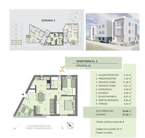 Apartman s pogledom na more – prizemlje 59,7 m2, novogradnja, Privlaka
