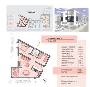 Appartement vue mer – 1er étage 64,70 m2, nouveau bâtiment, Privlaka